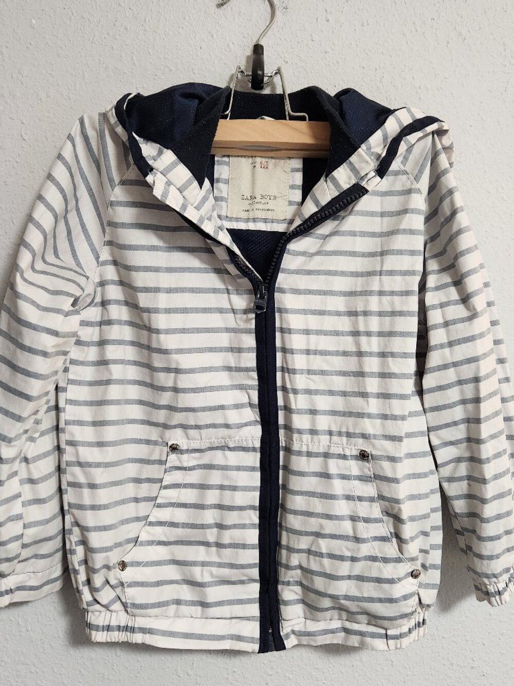Zara Boys | Kid's Nautical Stripe Seafarer Rain Jacket Hood 6/7